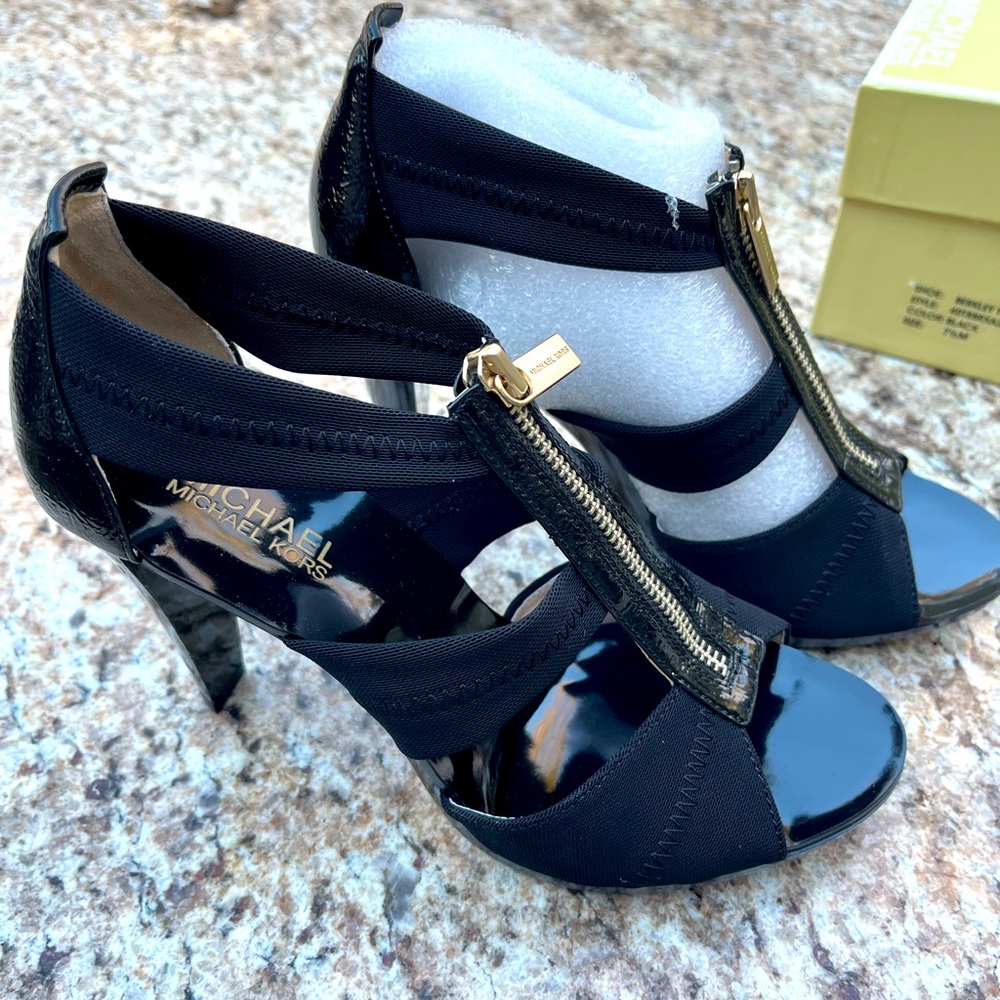 Michael Kors bondage zip patent leather heels